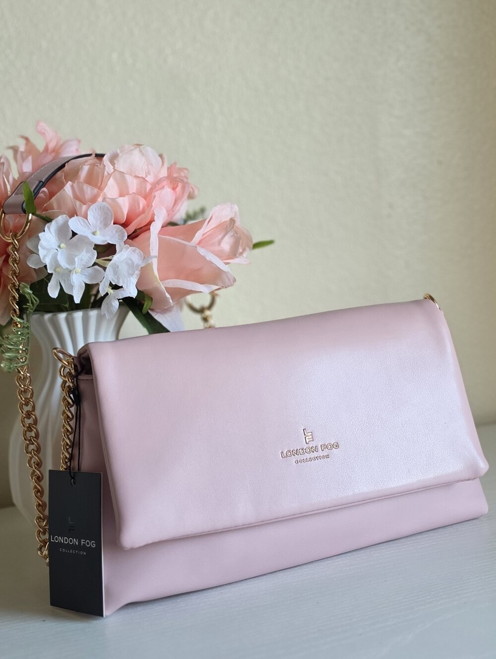 London Fog Bailey Puffy Shoulder Bag / Crossbody - Pale Pink Chic NWT